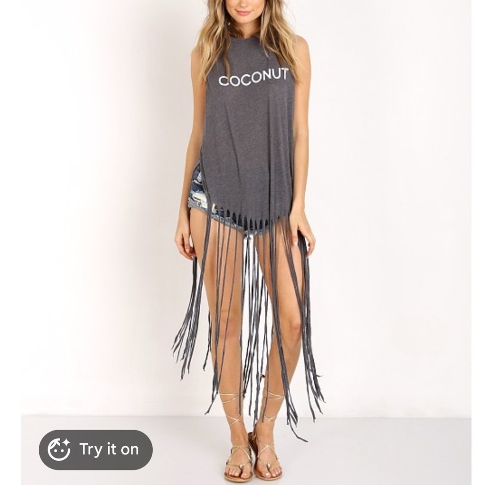 Wildfox Coconut Gypsy Tank Dirty Black Fringe Sleeveless Top Size Small